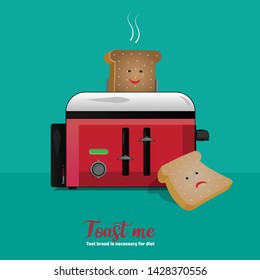 Toast maker heat a toast bread on turquoise background 