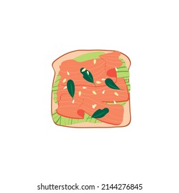 Toast with red fish, avocado, herbs. Salmon sandwich. Healthy balanced diet. Healthy breakfast or snack.