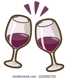 Toast with a red wine. Bordeaux glass. Vector illustration.