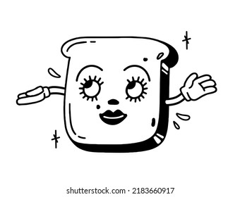 Toast is a retro cartoon character from the 30s. Vintage comic smile vector 