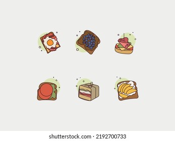 Iconos de tostadas y sándwich en gráficos vectoriales