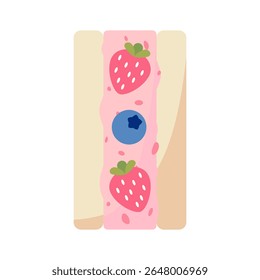 Toast sandwich with strawberry jam isolated on white background.