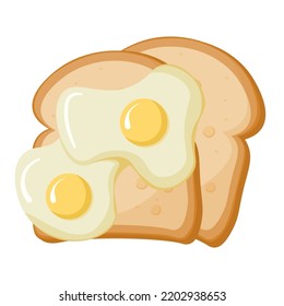 Toast with scrambled eggs isolated on white background, flat style