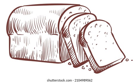 Toast slices sketch. Bread engraving in hand drawn style