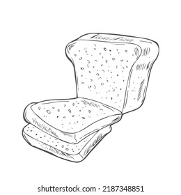 Toast slices sketch. Bread engraving in hand drawn style