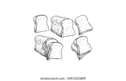 Toast slices sketch. Bread engraving in hand drawn style