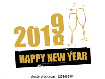 toast with sparkling wine - happy new year 2019. Cheering with champagne flutes