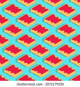 Toast with strawberry jam pattern seamless. Food background