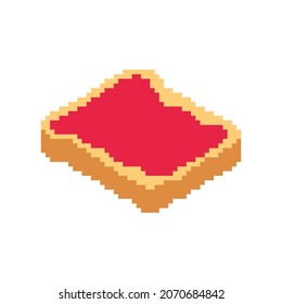 Toast with strawberry jam pixel art. pixelated  Bread Slice 8bit. Food vector illustration