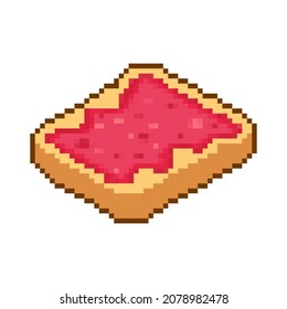 Toast with strawberry jam pixel art. pixelated  Bread Slice 8bit. Food vector illustration