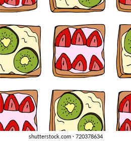 Toast with strawberry and kiwi vector illustration. Doodle style. Design icon, print, logo, poster, symbol, decor, textile, paper