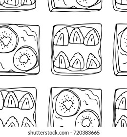 Toast with strawberry and kiwi vector illustration. Doodle style. Design icon, print, logo, poster, symbol, decor, textile, paper