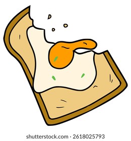 toast with sunny side egg illustration hand drawn isolated vector