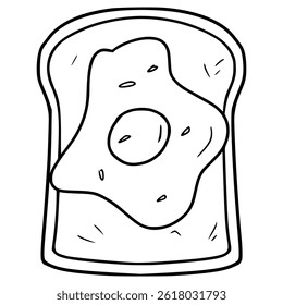 toast with sunny side egg illustration hand drawn outline vector