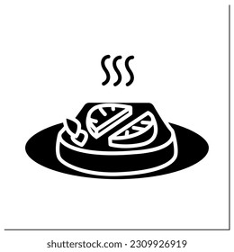Toast with tomato glyph icon.Fresh bread with slices tomato on a plate.Homemade recipe. Filled flat sign. Isolated silhouette vector illustration
