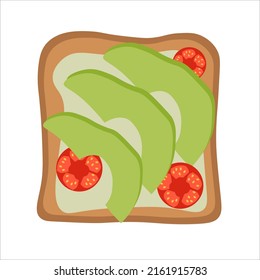 toast with tomatoes and avocado for breakfast. Sandwich vector flat illustration