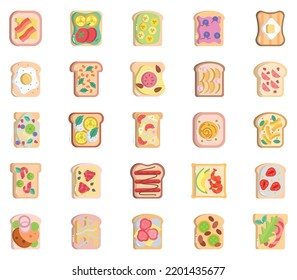 toast toppings, bread slices Toast toppings icon set