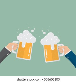 Toast with two hand of businessman hold beer,party time,flat design vector eps10