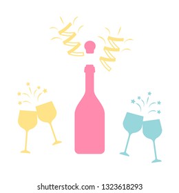 Toast vector champagne glasses icon. Champagne logo illustration