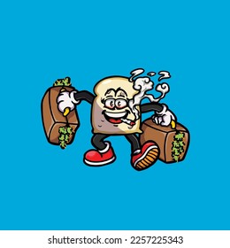 caricatura de nug weed sobre el tabaquismo del vector de tostadas