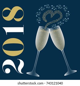 Toast to wish the new year 2018.
An invitation card for a romantic evening. Two glasses of champagne come together and make stars appear in the shape of a heart.