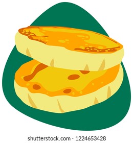 Toasted Arepa slices on green background