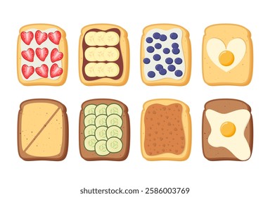 Toasted Bread with Different Toppings Collection. Sandwiches Set.