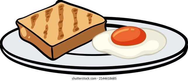 Pan tostado y huevo frito en la ilustración del plato