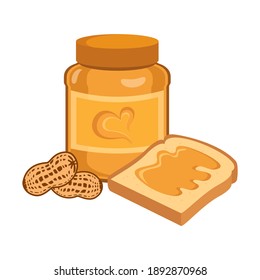 Pan tostado con un vector de icono de mantequilla de cacahuete. Desayuno con vida con tostadas con mantequilla de cacahuete vector. Icono de mantequilla de cacahuete aislado en un fondo blanco. Icono de comida para manjar de Estados Unidos