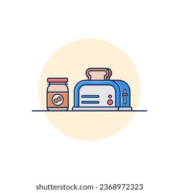 Toasted bread and peanut jam vector illustration.