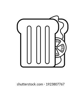 Toasted bread sandwich with lettuce and tomato, isolated icon on white background. Simple icon of fast food. Snack for cafes, restaurants, shops. Fast food symbol. Flat vector illustration