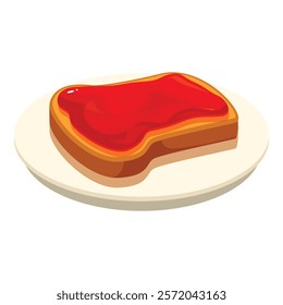 Toasted bread slice lying on a plate with strawberry jam spread on top, simple breakfast meal for children