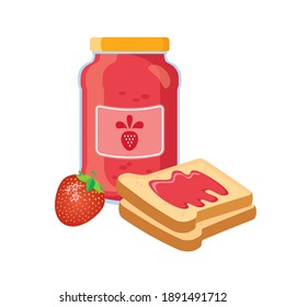 Toasted bread with strawberry jam icon vector. Breakfast still life with toast and strawberry jam vector. Jar of jam icon isolated on a white background - Shutterstock ID 1891491712