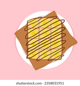 Toasted bread topped with banana slices and topped with chocolate.