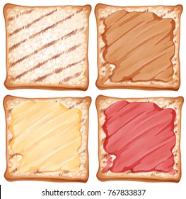 Toasted with different types of jam illustration