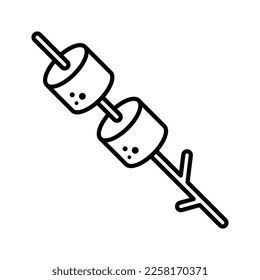 Toasted marshmallow on stick. Roasting marshmallow. Pictogram isolated on white background. Vector illustration.