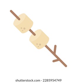 Toasted marshmallow on stick. Roasting marshmallow isolated on white background. Vector illustration