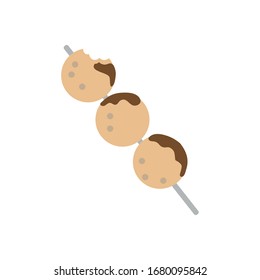 Toasted Meatballs Three balls Skewers topped with sauce on grey background.