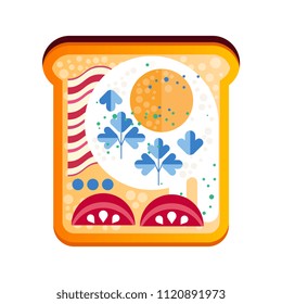 Toasted sandwich with vector tomato, ham and egg Illustration on a white background
