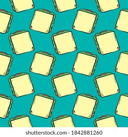 Toasted sandwish ,seamless pattern on green background.