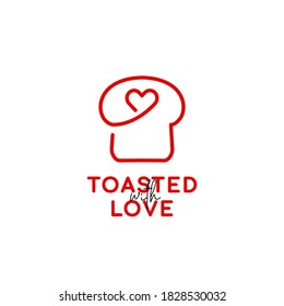 Toasted toast loaf of bread bakery logo icon symbol in monoline with heart love icon