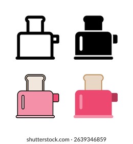A toaster appliance icon set, ideal for breakfast, toast preparation, and kitchen appliances.