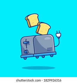 Toaster And Bread Cartoon Vector Icon Illustration. Food Technology Icon Concept Isolated Premium Vector. Flat Cartoon Style