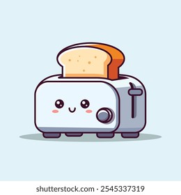 Tostadora y pan de dibujos animados Vector Icono Ilustración. Icono de Tecnología de alimentos Concepto aislado Premium Vector. Estilo plano de la historieta