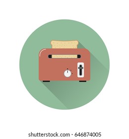 Toaster with bread in flat style