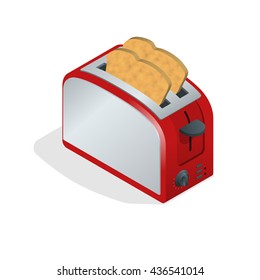  Toaster with bread. Food for breakfast. Healthy lifestyle.  Flat 3d vector isometric illustration