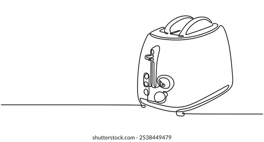 Toaster or bread in a grill illustrated in continuous one line drawing. Minimalist food and kitchen concept design.