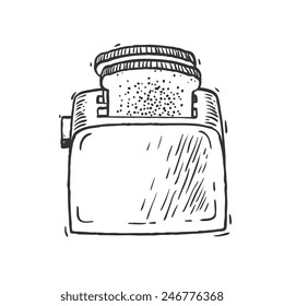 Toaster with bread. Hand drawn doodle style isolated vector art illustration icon.