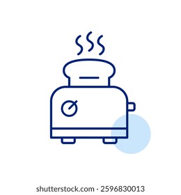 Toaster with bread. Kitchen appliances for cooking breakfast toasts. Pixel perfect, editable stroke vector icon