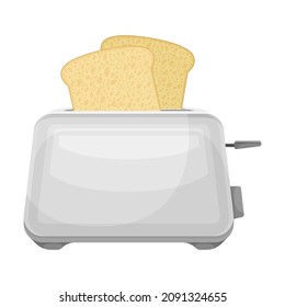 Tostadora con pan. Equipo de cocina para la ilustración vectorial de la caricatura de tostado de pan